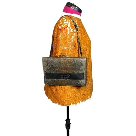 Derek Lam 10 Crosby Taupe/Gray Lizard Embossed Leather Clutch Crossbody - Picture 3 of 10